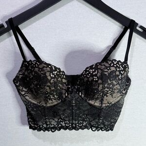 VICTORIA’S SECRET Black & Beige Lace Push Up Corset